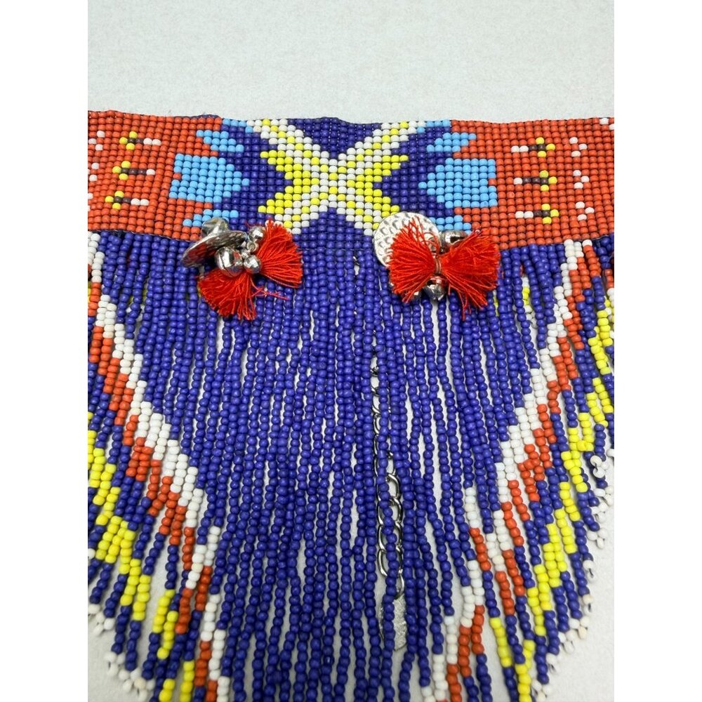 Zara Tribal Native inspired Beaded Bib Fringe Necklace Statement Bold Color - Picture 7 of 10